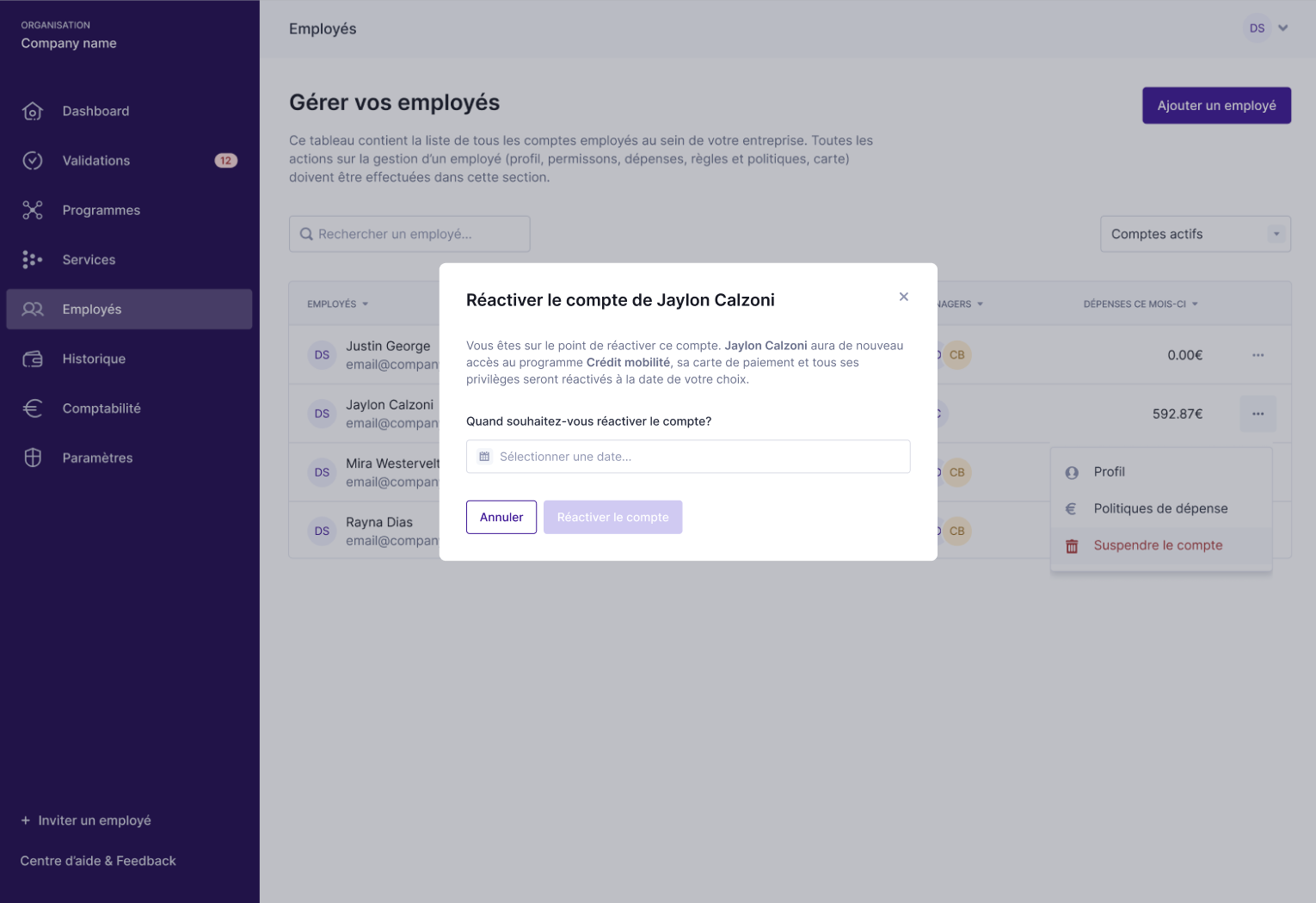 How to reactivate an employee? – Pluxee Mobility